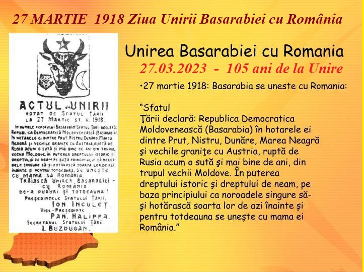 27 Martie 1918 - Ziua unirii Basarabiei cu România