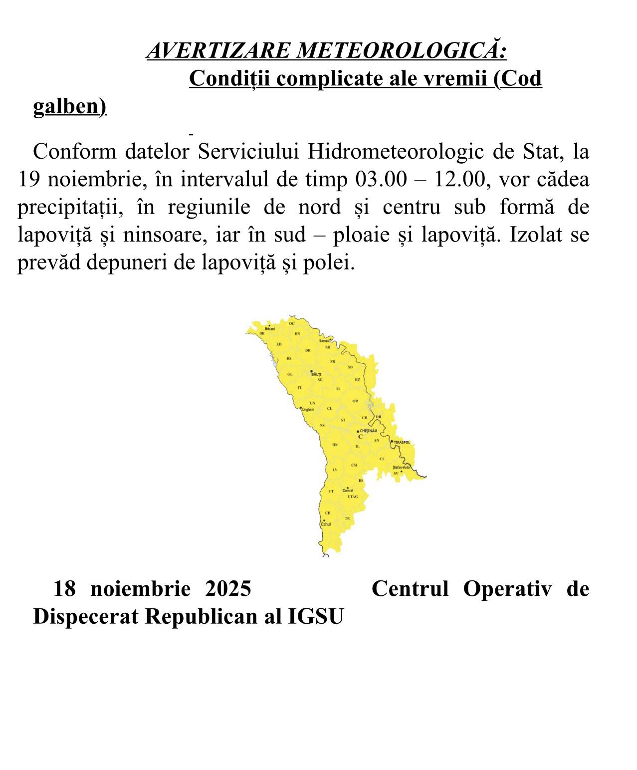 Avertizare Meteorologică: Condiții complicate ale vremii