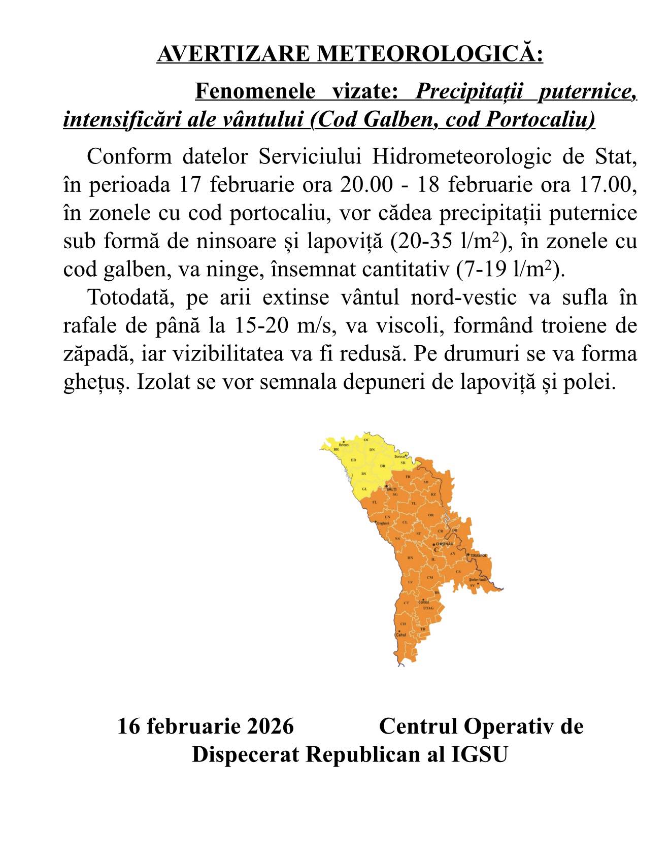 AVERTIZARE METEOROLOGICĂ:  Fenomenele vizate: Precipitații puternice, intensificări ale vântului (Cod Galben, cod Portocaliu)!