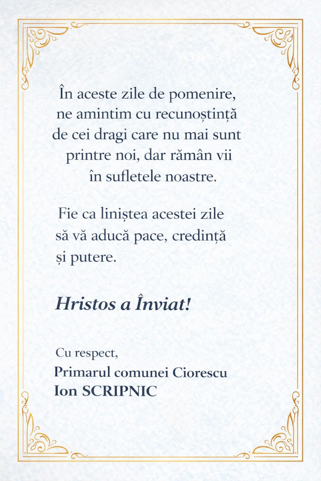 Mesaj de reculegere și lumină în zilele de pomenire!