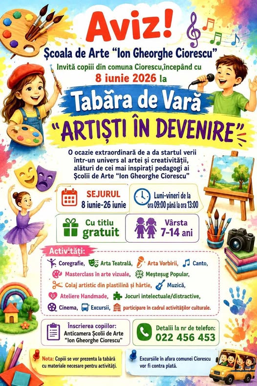 Tabăra de Vară „Artiști în devenire” – Înscrierile au început!