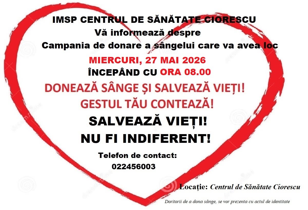 Campanie de donare a sângelui la Ciorescu!