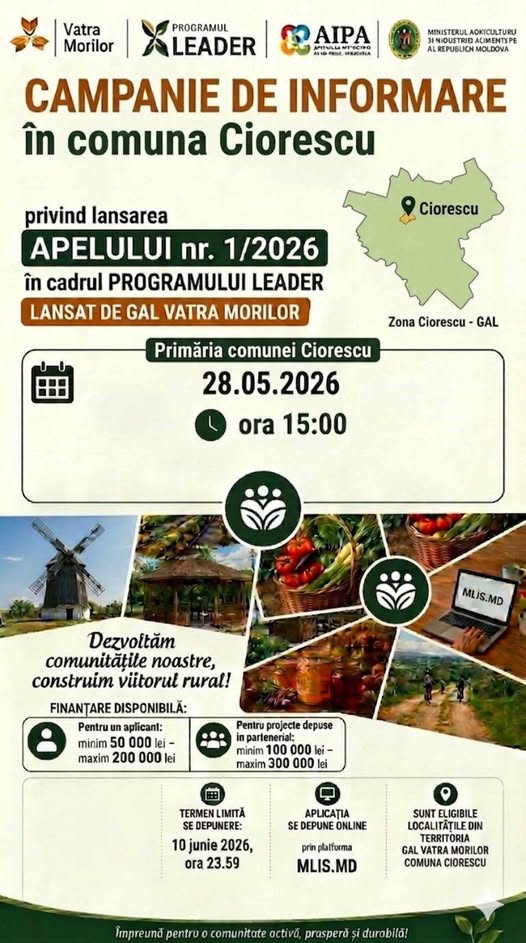 Sesiune de informare la Ciorescu: Lansarea primului Apel de proiecte din 2026 în cadrul Programului LEADER!