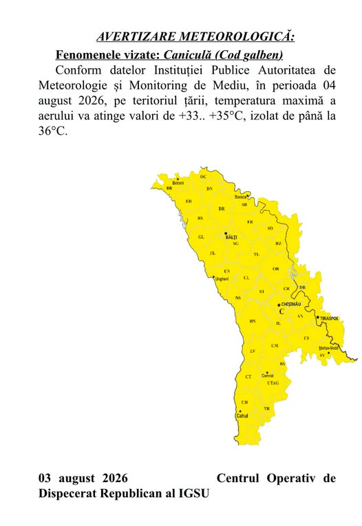 Avertizare meteorologică – Cod galben de caniculă în Republica Moldova!
