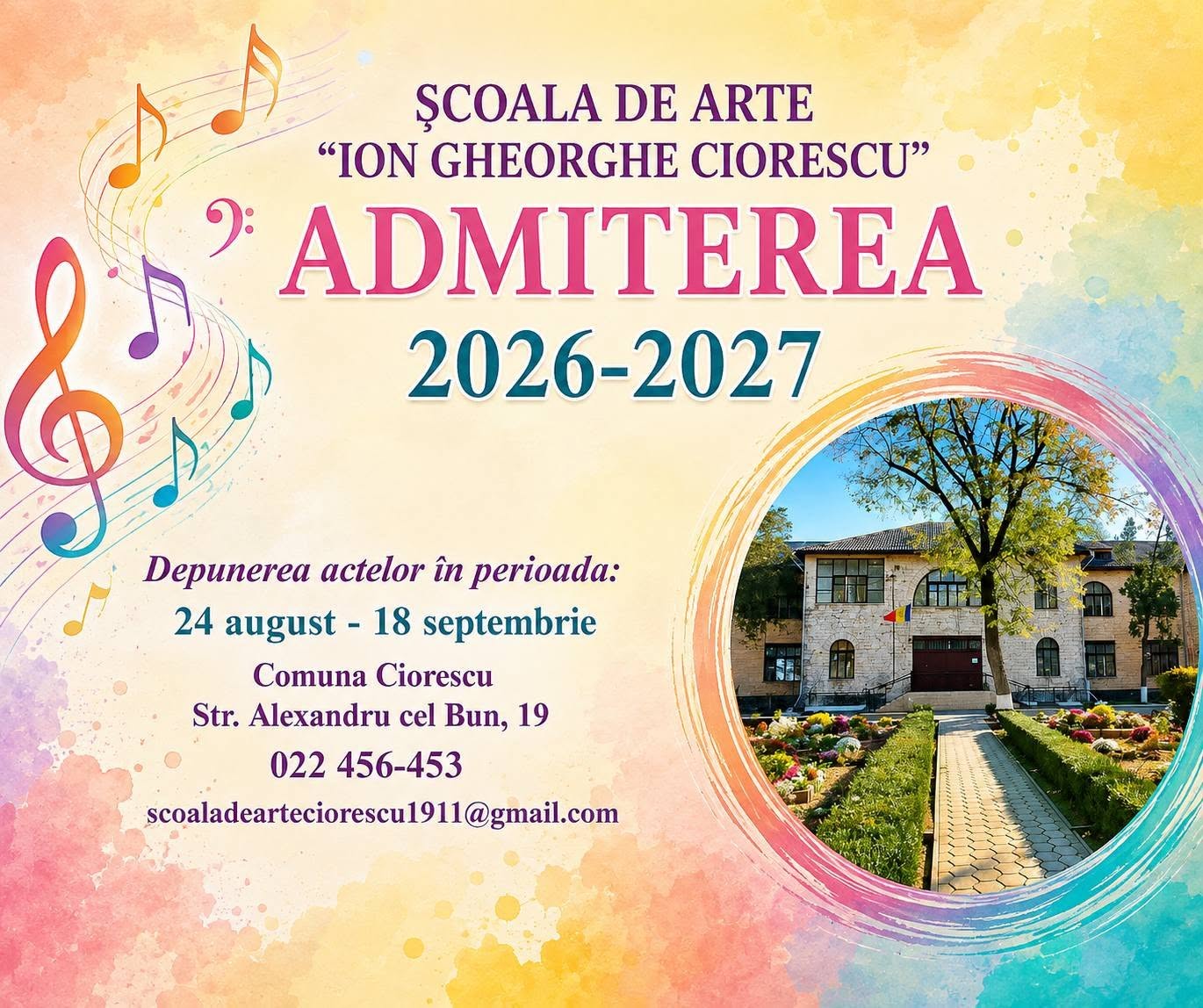 ADMITERE 2026–2027 - Școala de Arte „Ion Gheorghe Ciorescu”
